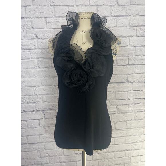 High Fashion Sleeveless Top With Fabric Ruffle Trim Women Size Medium - Picture 2 of 9